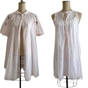 Vintage Pale Pink Strawberry Nightgown lingerie Set S/M